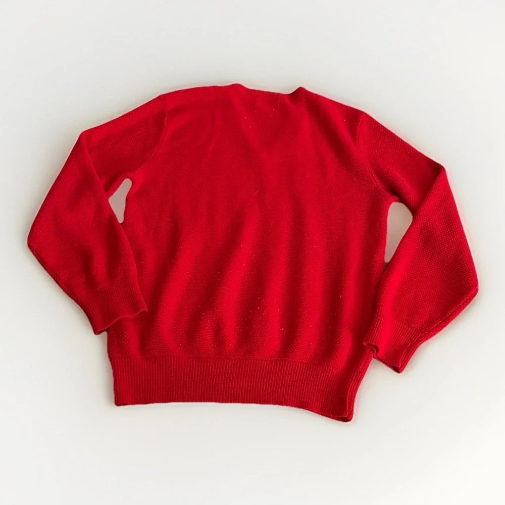Vintage Christian Dior Red V Neck Sweater Made USA Large Quiet Luxury